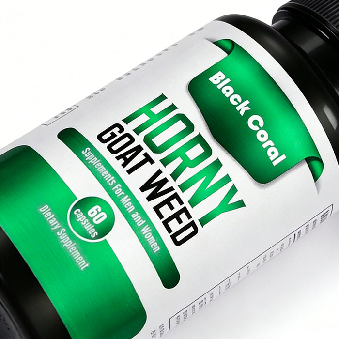 Horny Goat Weed Capsules Close Up Details - Black Coral