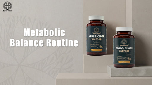 Two bottles of 'Black Core' supplements on a neutral background with text 'Metabolic Balance Routine'.