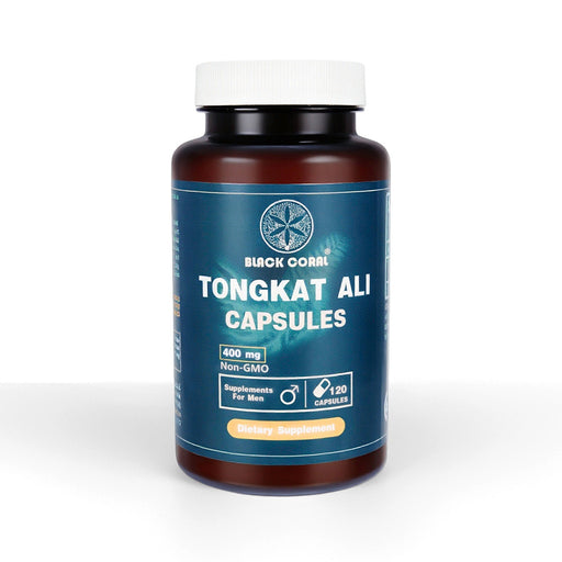 Black Coral Tongkat Ali Capsules 400 mg non-GMO herbal dietary supplement with 120 vegetable capsules